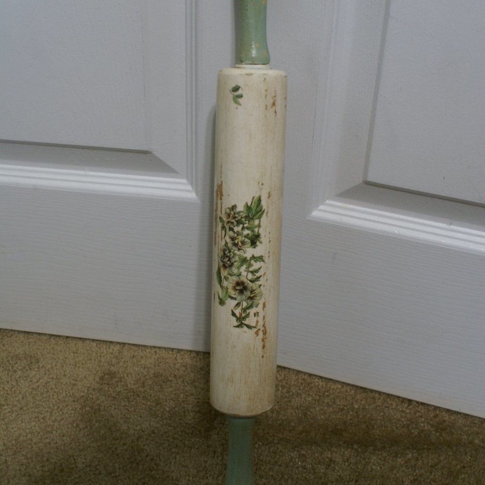 Wooden Wood Rolling Pin Hand Painted Decorated Vintage French Country 17" White